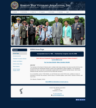 Korean War Veterans Association website screenshot